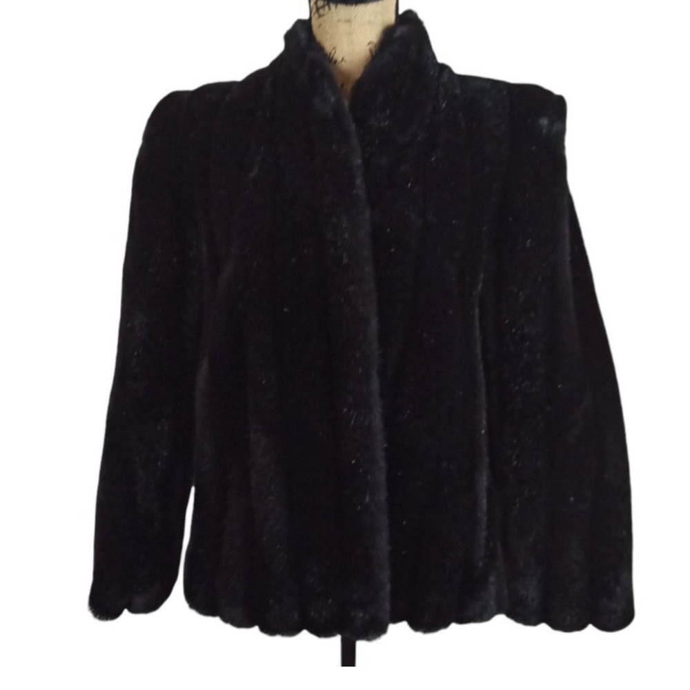 Vintage black faux fur coat. 1970s. Faux fur is velvety plush.